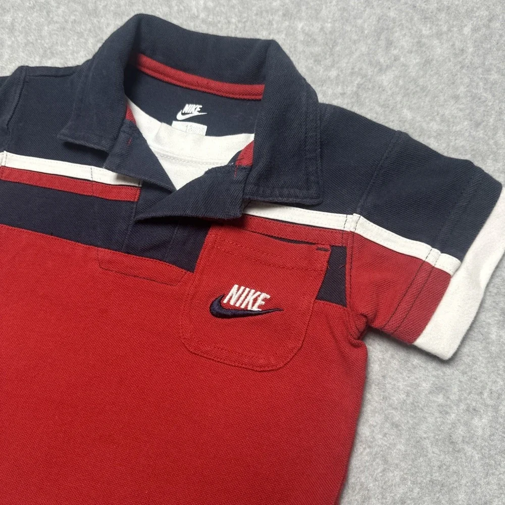 Vintage 90s Nike Polo Built-in White Tee Pocket Swoosh‎ Red/Navy Toddler Sz 18M